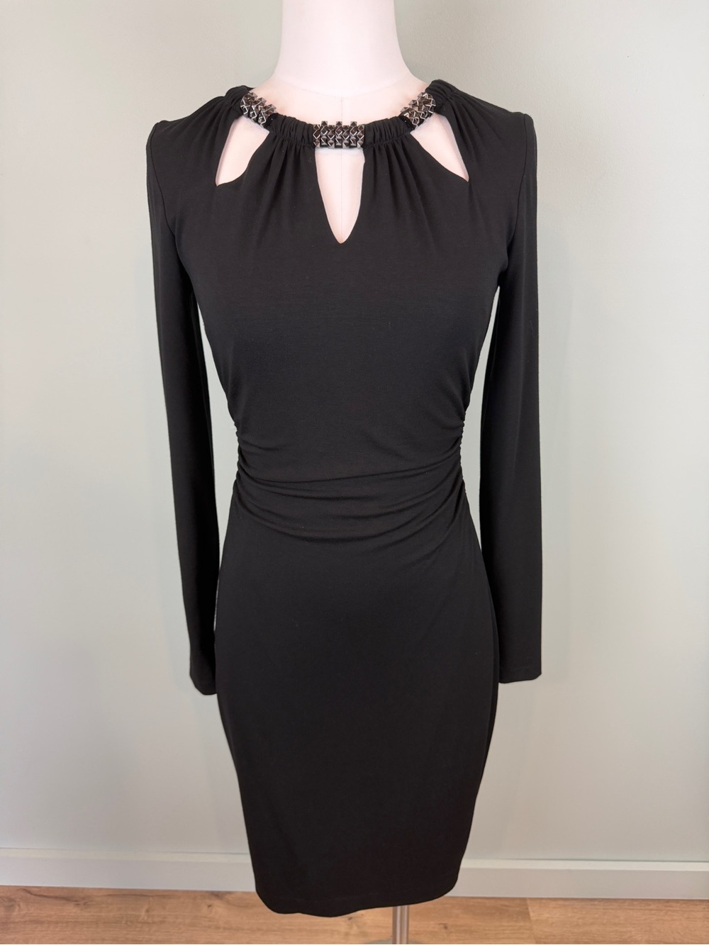 Vintage Cache black embellished cutout long-sleeve Cocktail dress size Small